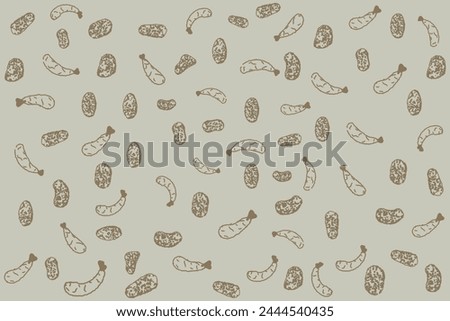 Chicken meat motif pattern vector, Chicken and shrimp nuget illustration, Shrimp and chicken motif pattern vector.