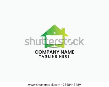 Home tv logo design. Tv room. Monitor vector. Business. House monitor. Finance. Building. Computer. Unique. Premium template