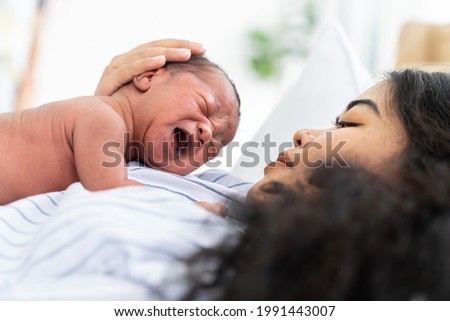 Similar – Image, Stock Photo Happy ethnic mother taking selfie with kid