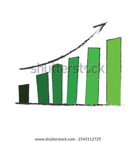 green colored business graph with arrow. growth concept.