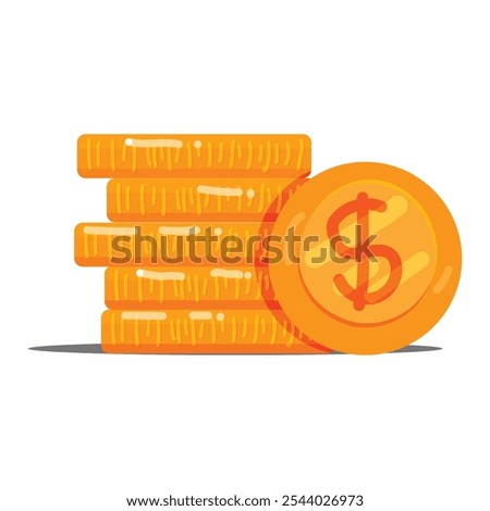 Set of Gold USD Coin in flat design. vector illustration 