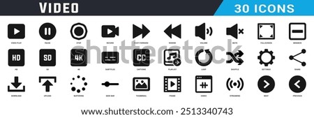 Video icon design set, Video black fill icons pack