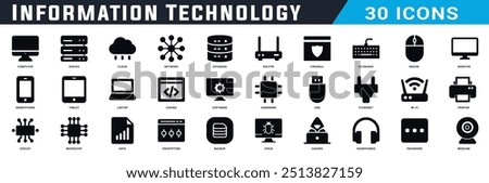 Information Technology icon design set, Information Technology black fill icons pack