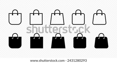 Set of shopping bag icon in black fill and outline