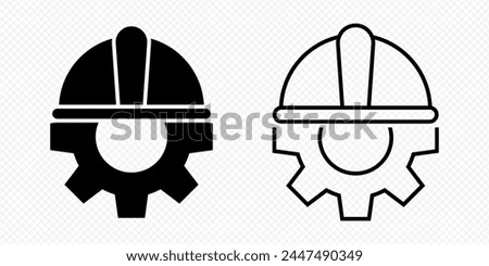 Vector isolated construction hat and gear, fill and line icon set