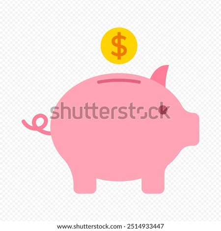 Vector isolated pink piggy bank with yellow dollar coin icon