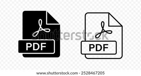 Vector isolated pdf icon set in black fill and outline