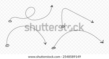 Vector isolated curvy directional arrows set on a transparent background