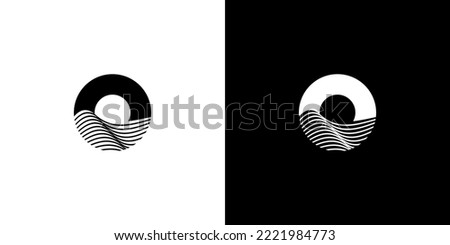 Modern ocean and sun icon, logo template, negative space ocean logo, Letter O for ocean logo .vector	