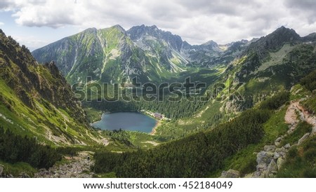 Glacial Lake Popradske Pleso in High Tatras National Park, Slovakia Stok fotoğraf © 