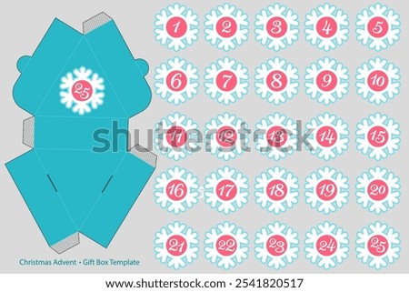 Christmas advent calendar box template for laser cut. Retail paper box with die cut template