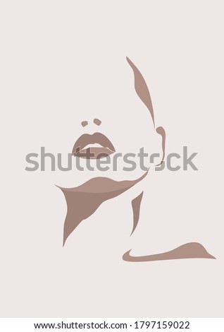 Abstract woman portrait in minimalistic flat style. Female art poster. Elegant lady art in pastel colors. 