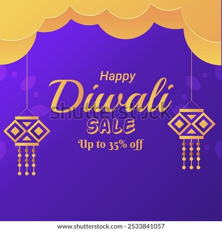 Happy Diwali Sale Banner with up to 35% off. Exclusive Offer. Illustration Vector. Happy Deepawali. Beautiful Cloud and Jhalar. 