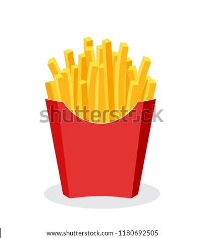French Fries potato fast food in Red Carton Package Box Isolated on White background flat design