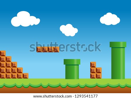 Old video game, retro style Background, Arcade brick style vector illustration