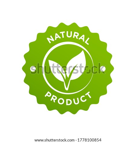 Natural organic ingredients green leaf label stamp. Vector icon vegan food or nature ingredients nutrition, organic bio pharmacy and natural skincare cosmetic product package logo design template