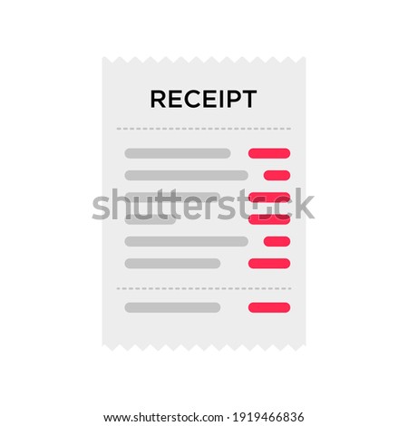 Receipt document icon in flat style isolated on white. Digital vector bill sale fee.  Vector receipt order eps 10