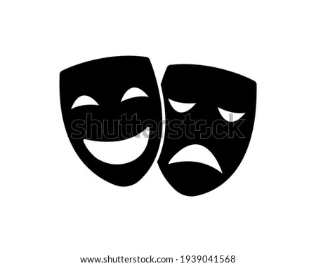 Theatre mask icon silhouette. Theatre drama comedy vector icon illustration, actor acting logo eps 10