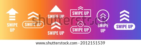 Swipe up icon set. Arrow up buttons on gradient background for social media stories. Icons for advertising and marketing. Vector illustration eps 10