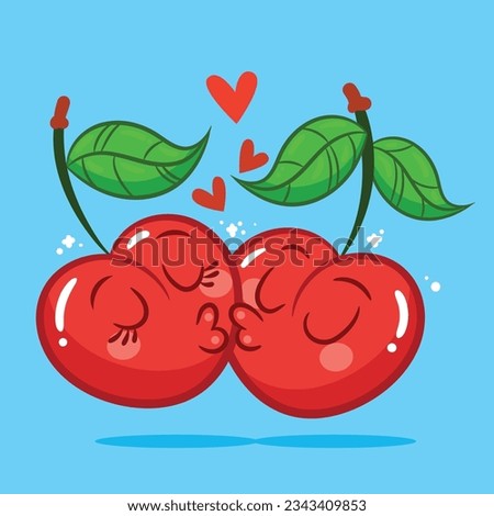 Hand-Drawn Cherry Kissing Cartoon Characters