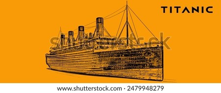 Titanic ship vector illustration as a line art.