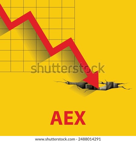 Aex crash , stock market crash and bear market concept.The AEX (Amsterdam Exchange Index) is located in the Netherlands and is traded on the Euronext Amsterdam exchange.