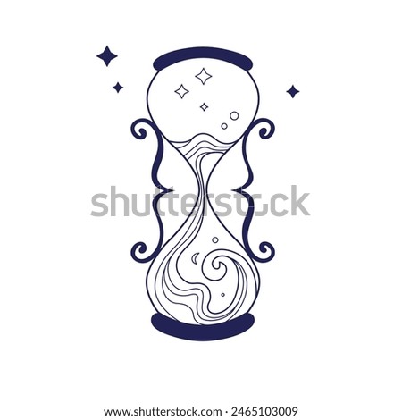 Mystical sandglass, hourglass spiritual vector symbol of awakening. Psychology, philosophy, mind, energy, yoga and spirit  insight and subconscious concept
