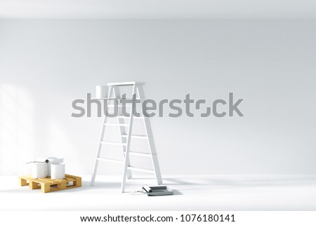 3D rendering : illustration of repair ladder for painter of wall painting. decoration your home concept. re-new your home concept. design your interior color of the wall. moving into new home Stock foto © 