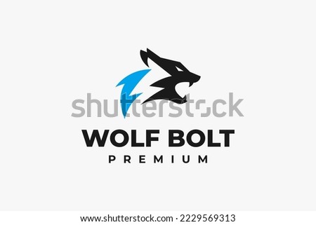 wolf head logo with lightning negative space