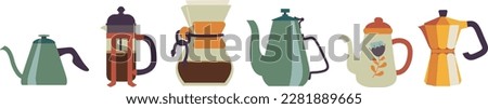 Vector illustrations of coffee pots, isolated on a white background. Italian coffee maker, retro vintage coffee pot