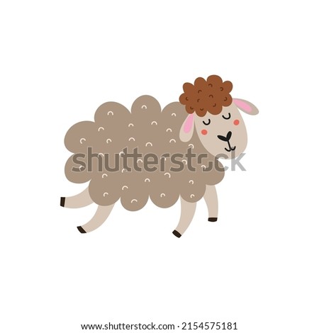 Cute sheep character. Farm animal in cartoon style. Ewe isolated element. Vector illustration