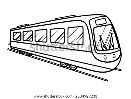 High speed train in black and white isolated element. Fast transport and railway in outline. Vector illustration