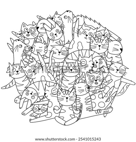 Yoga cats mandala for coloring book. Funny feline animals in different yoga poses circle shape coloring page. Vector illustration