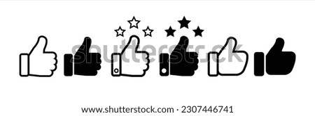 Thumb up icon set. Thumb up with star. Thumb up icon collection. Like sign and symbol. Vector illustration.	