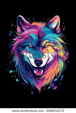 Bright colourful wolf on dark background