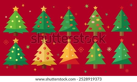 Christmas trees design, Christmas tree abstract vector set, minimal Christmas trees collection, Christmas tree minimalistic vector set