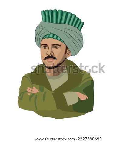 Evliya Celebi, portrait vector illustration. (Dervis Mehmed Zilli). He lived in the 17th century. He traveled the lands of Europe, Western Asia and Egypt for nearly 50 years. He wrote Seyahatname.