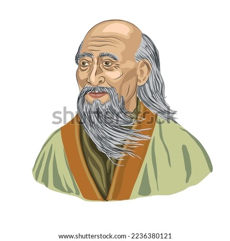 Lao Tse, portrait vector. Other names are Lao Zi, Lao Tzu, Lao Tse, Laotze BC. It is estimated that he lived in the 4th century. He is a Chinese philosopher. He is the founder of Tao Thought.
