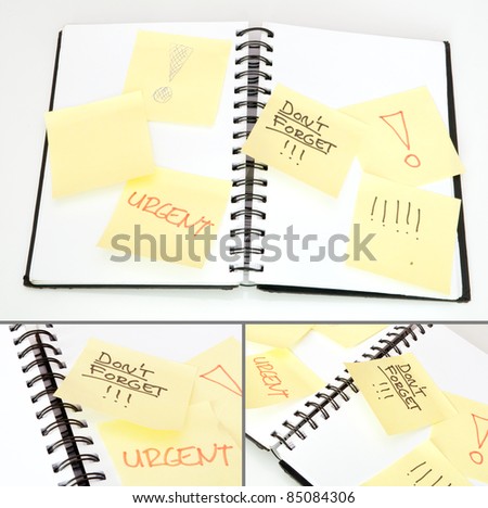 Yellow Note Sticks With Urgent and Don\'t Forget Signs Pasted on Diary