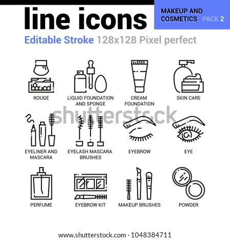 Makeup and cosmetics line icons - Editable Stroke, Pixel perfect thin line vector icons for web design and website application.