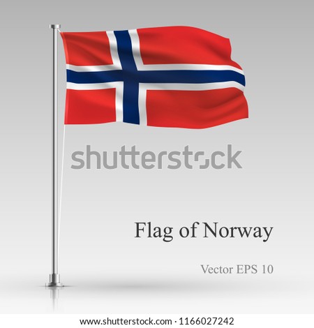 National flag of Norway isolated on gray background. Realistic flag waving in the Wind. Wavy flag of Norway Vector illustration