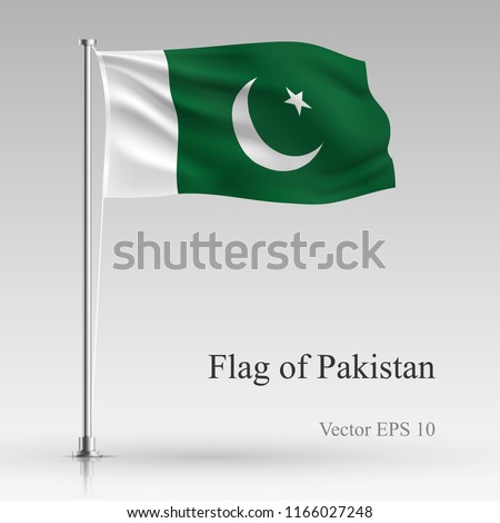 National flag of Pakistan isolated on gray background. Realistic flag waving in the Wind. Wavy flag of Pakistan Vector illustration