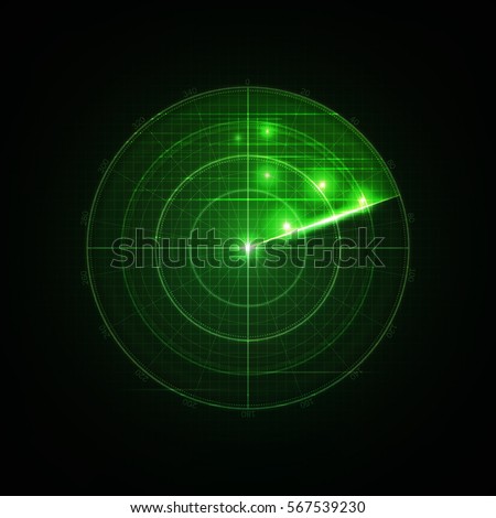 Realistic vector radar in searching . Air search . Military search system blip illustration . Navigation interface wallpaper . Navy sonar