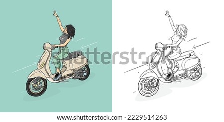 Similar – Image, Stock Photo Classic green Vespa Scooter parked in the sidewalk.