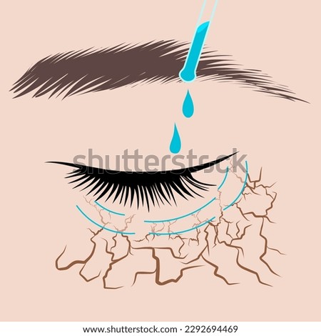 hydration the skin around the eyes. Close up cropped portrait of young woman applying cosmetic product, cream on face. Caring for the skin around the eyes. Morning routine. Vector illustration.