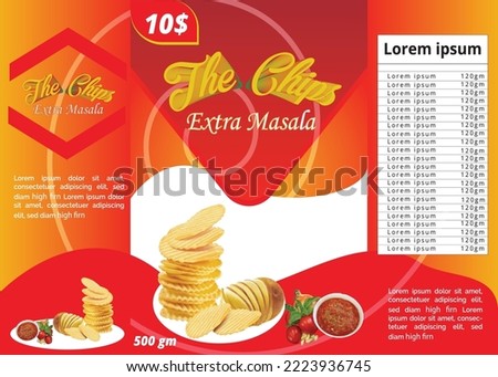 Potato chips with packaging and chilies design elements, Vector , of free space for your copy and branding. Food concept