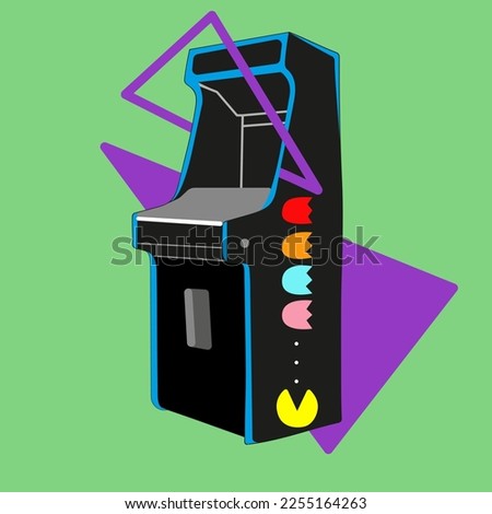 Nostalgic arcade machine with pac man decoration. Fliperama vector. 2000´s concept