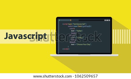 javascript programming language with script code on laptop screen