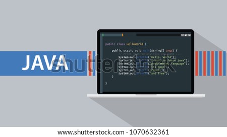 java programming language with laptop and code script on screen vector illustration