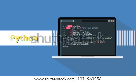 python programming language with example code on screen text